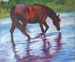 Horse painting - wading in the stream